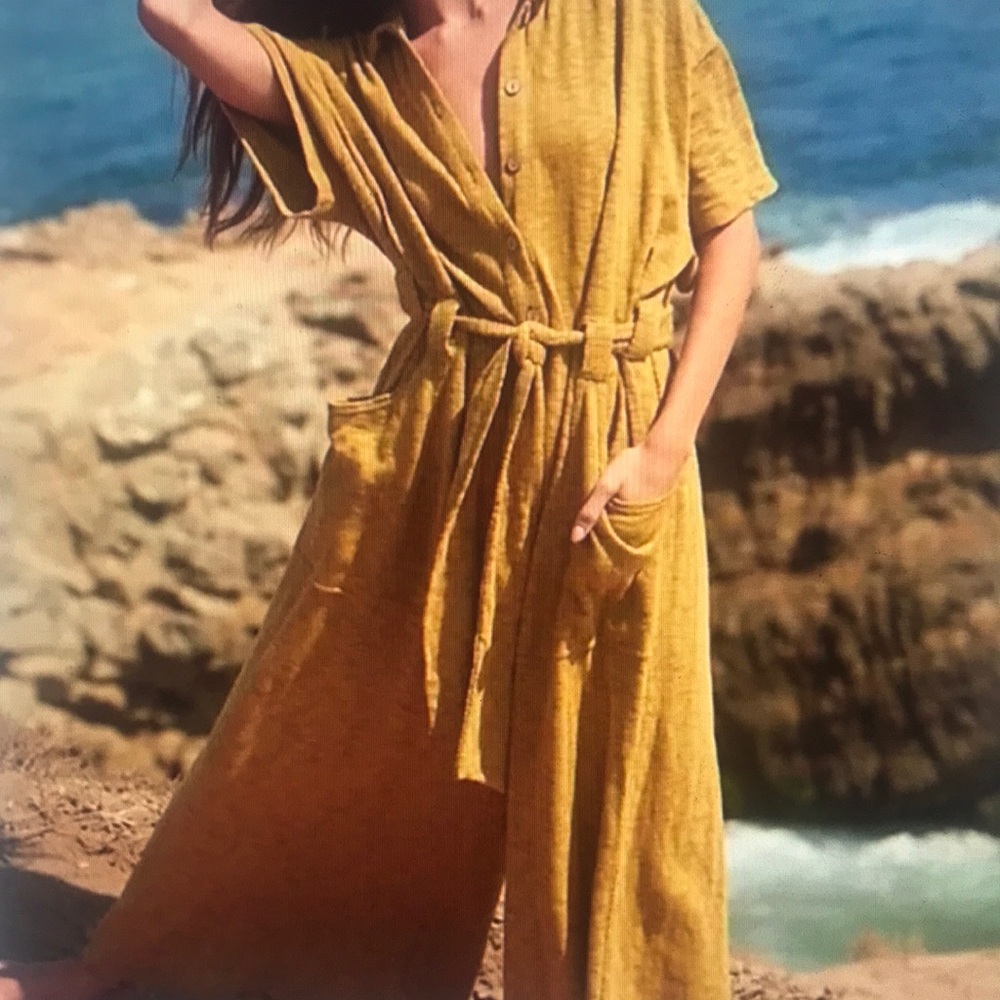 Free People Beach Mustard Yellow Jumpsuit